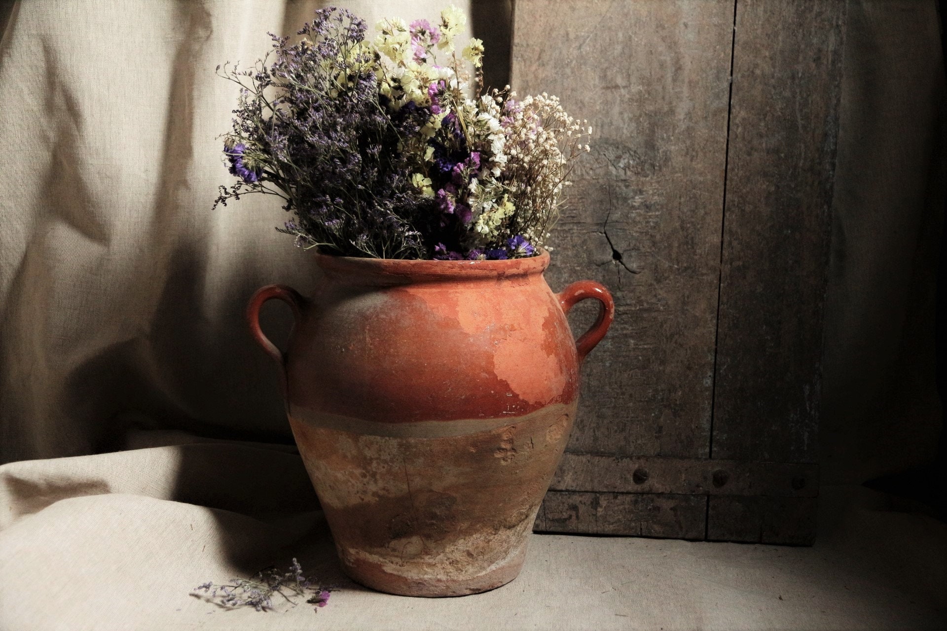 Large Antique French Provence Terracotta Confit Pot. Antique Storage Jar. French Country Farm Pottery. Indoor Garden Decor