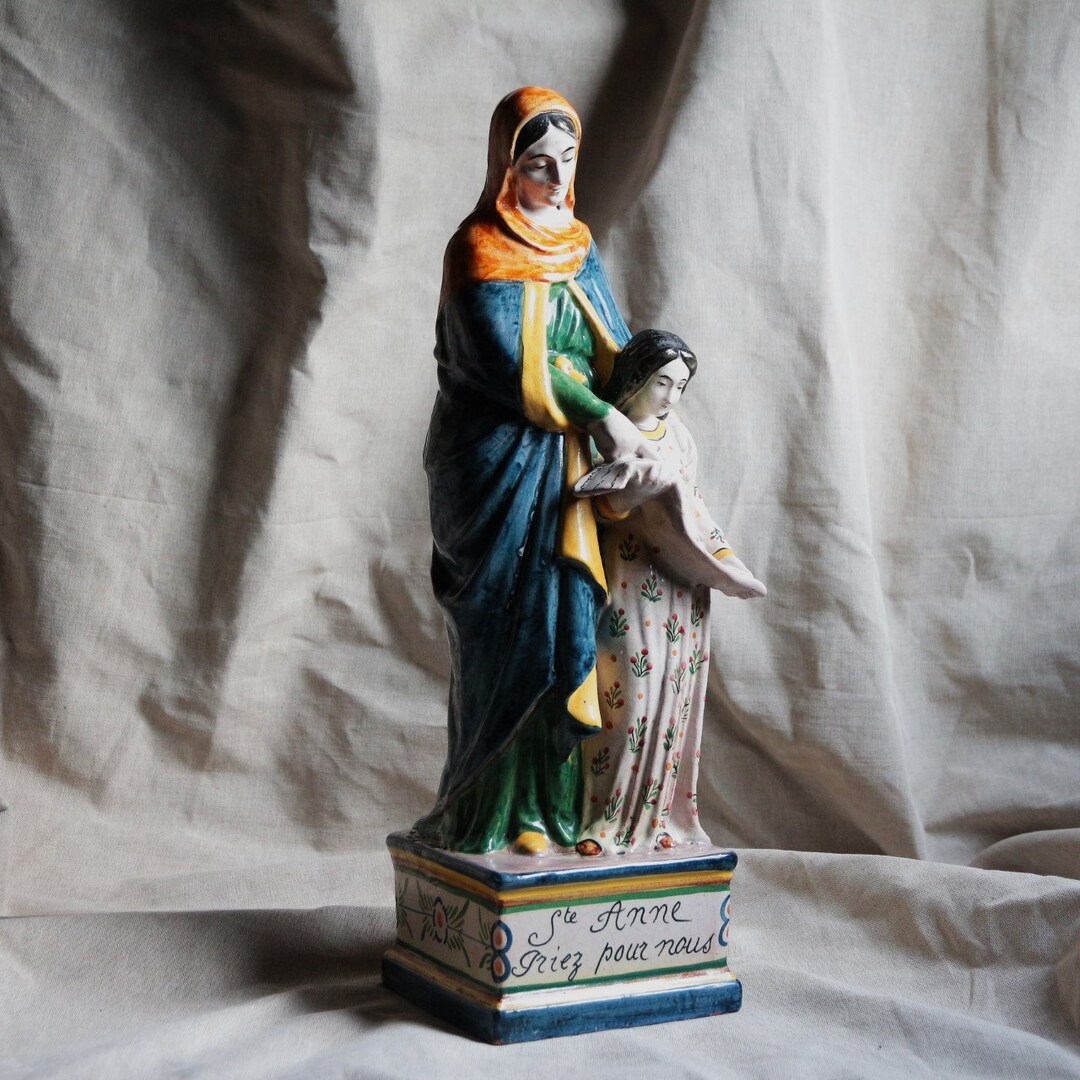 Antique French Large Saint Anne With Young Virgin Mary Statue ...