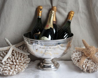 Vintage french large silver plated champagne bucket. Vranken Lafitte Vertus champagne cooler. Wedding. New Years
