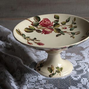 Antieke Engelse cakevorm van ijzersteen Botanische print Polychrome Victoriaanse rozen George Jones & Sons halve maan. Modelleer onze rozen