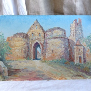 French vintage impressionist oil painting. Provencal ruins. Southern france village ruins. French impressionist painting. Signed by artist