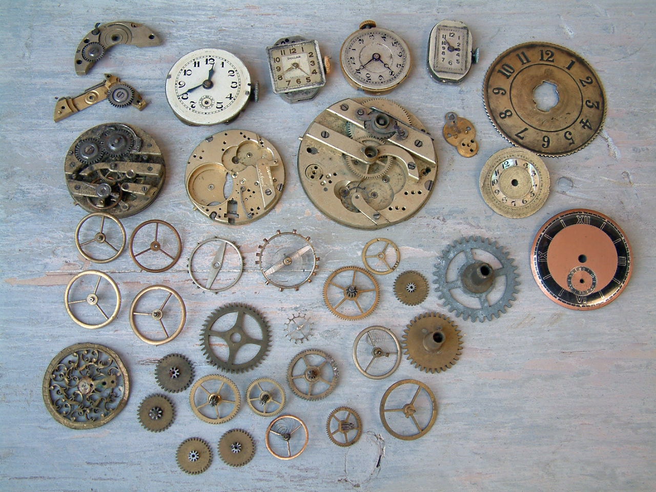 Antique French Watch Parts. Antique Pocket Watch Parts. Pocket Watch  Movements. Steampunk Jewelry Findings. Steampunk Watch Parts. 38 Pieces 