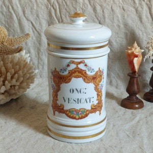 Large antique french Paris porcelain pharmacy jar. Painted Antique porcelain apothecary jar. Curiosties cabinet. Antique pharmacy