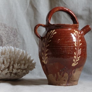 Antique french Provence terra cotta gargoulette. Provence antique storage jar. French country farm pottery. Indoor garden decor
