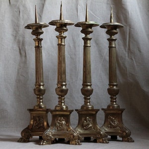 One Antique french HUGE church altar candle holder. Bronze and brass church candelabra. Giant church candle holder.