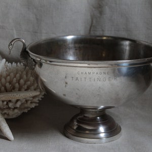 Rare antique french large silver plated champagne bucket. 1930s Taittinger Art Deco swans head champagne cooler. Wedding. New Years image 1