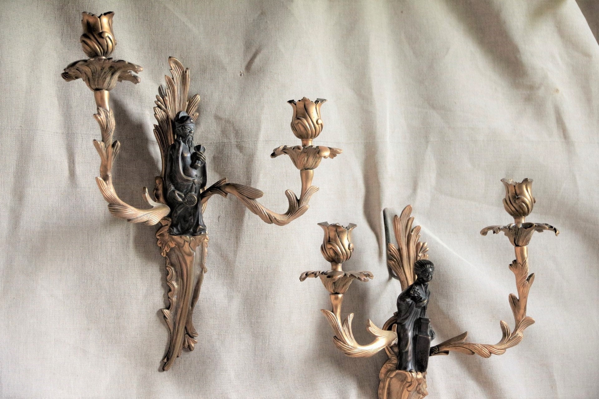 フランスアンティーク　ルイ15世ジャルディニエール　花鎖ガーランド Antique French Heavy Gilded Bronze Louis XV Style Candle