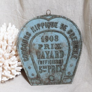 Antique french equestrian award prize plaque dated 1908. Shabby chic Farmhouse decor. Mudroom. Brasserie. French kitchen. Rustic. Game room
