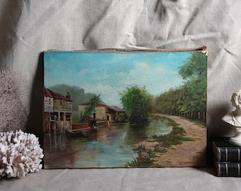 アンティークフランス風景油絵、急流、署名・日付入り、1896年 - Etsy 日本