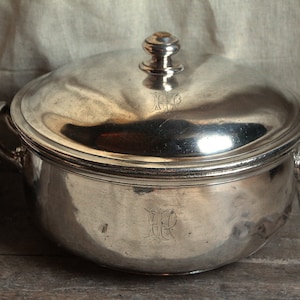 Antique HUGE silverplate tureen. Swiss hotel restaurant serving bowl. Silver soup tureen. Covered serving dish.