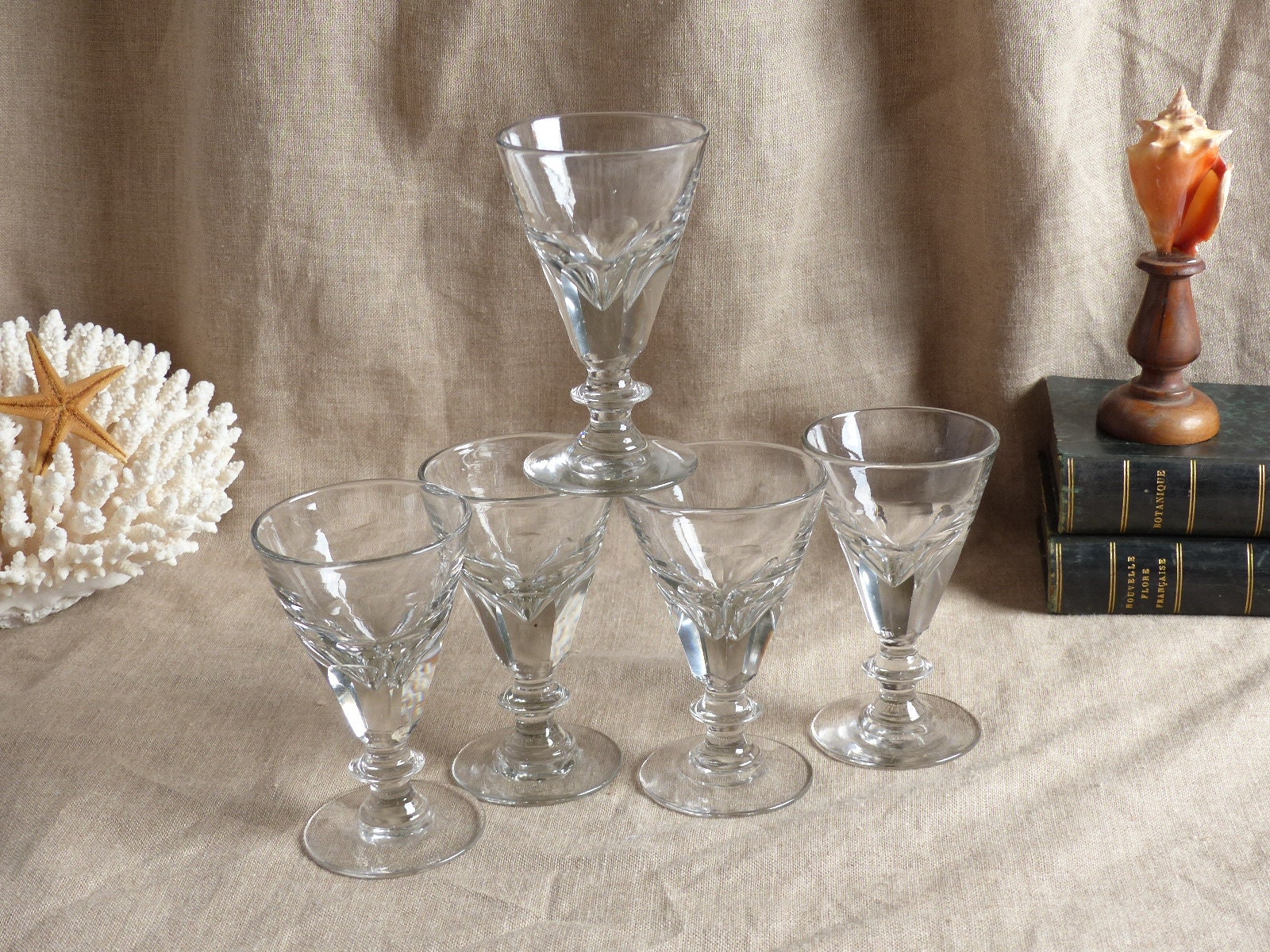 Ensemble de 5 Verres à Vin Bistrot Antiques Français. Verre Coupé. Apéritif. Sherry. Vin Porto. Verr