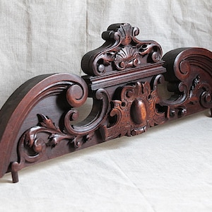 Antique french sculpted walnut wood pediment Architectural salvage DIY wood working project