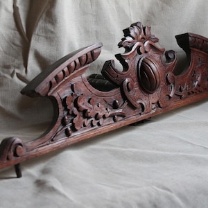 Antique french sculpted solid oak wood pediment Architectural salvage DIY wood working project