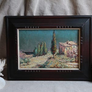 Französische Vintage 1920er Mittelmeerseite Landschafts-Ölgemälde. Maurice Barle (1903-1961) Küstenheim Cote d&#39;Azur Martigues