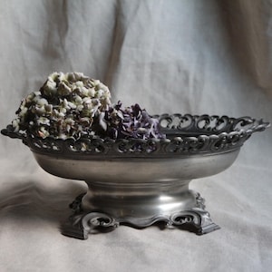 Vintage large pewter serving bowl display coupe. Pewter tureen bowl footed serving platter