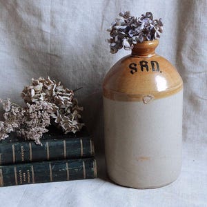 Antique English large stoneware bottle. Stoneware rum flagon Rustic vase Minimalist country decor Stoneware liquor bottle