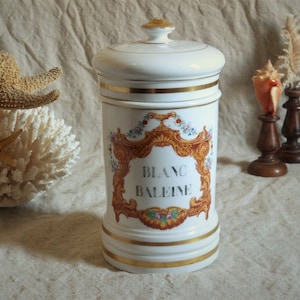 Large antique french Paris porcelain pharmacy jar. Painted Antique porcelain apothecary jar. Curiosties cabinet. Antique pharmacy