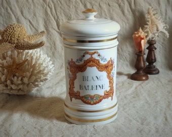 Pot à pharmacie vintage en porcelaine de Couleuvre Blanc/Multicolore