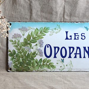 VERY RARE! Antique french enamel villa sign with wild flowers and butterflies. Turquoise green lavender blue enamel sign french brocante