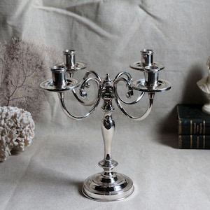 Vintage french Christofle silverplate model Fleuron four branch candelabra. Classic Traditional home decor