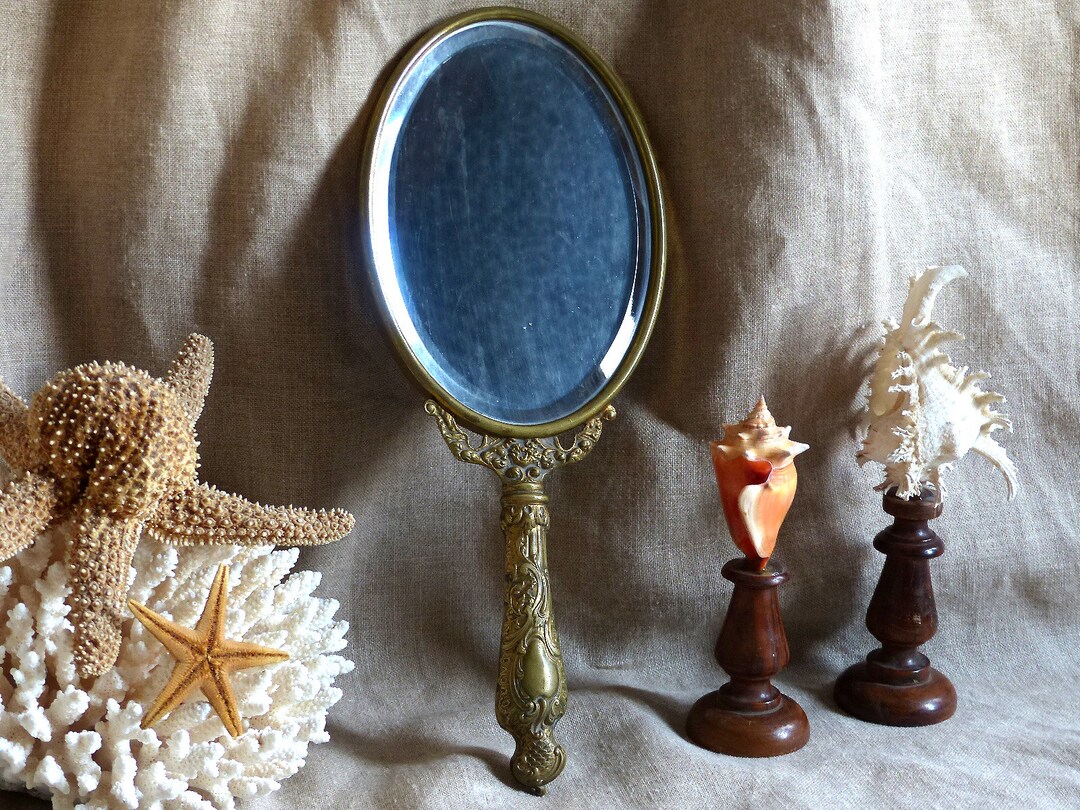 Antique French Bronze Hand Mirror. Antique Vanity Hand Mirror. Louis XV Rocaille Style. Rococo