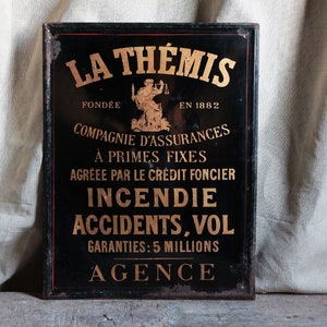 Antique french black and gold enamel insurance sign. Hand painted french sign. French street sign. Loft, french kitchen, brocante decor