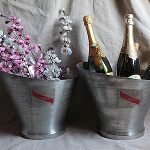 Set of 2 large french vintage modernist design pewter champagne tub 4 bottle champagne bucket French champagne ice bucket Champagne cooler