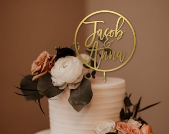 Custom Last Name Cake Topper For Wedding | Mr & Mrs Cake Topper | Rustic Wedding Wood Cake Topper | Gold Cake Topper