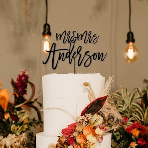 Custom Last Name Cake Topper For Wedding | Mr & Mrs Cake Topper | Rustic Wedding Wood Cake Topper | Gold Cake Topper