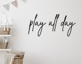 Playroom Sign | Play All Day Kids Sign | Playroom Wall Decor | Modern Playroom Wall Art | Nursery Wood Letters