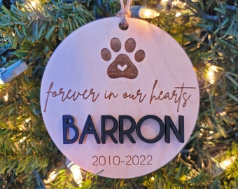 Custom Pet Memorial Ornament | Dog Ornament |  Pet Memorial With Name and Date| Christmas Ornament Personalized