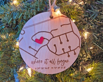 Custom Map Ornament | Newlywed Gift Christmas | Meaningful Ornament | New Couple Ornament | GPS Coordinates Ornament