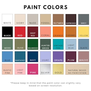 Puede incluir: Una carta de colores que muestra una variedad de colores de pintura, incluyendo blanco, negro, rojo y azul, con nombres como "Seaweed" y "Lilac". El texto "PAINT COLORS" est&aacute; en la parte superior, y una exenci&oacute;n de responsabilidad sobre la resoluci&oacute;n de la pantalla est&aacute; en la parte inferior.