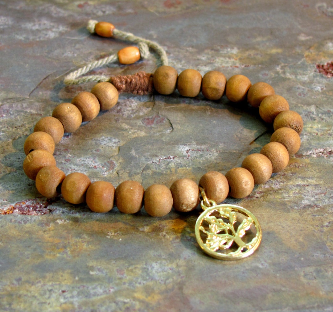 Tree of Life Hemp Bracelet With Wooden Beads ~ Adjustable Brown Wood ...