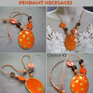 Ethnic Inspired Painted Shell Pendant Necklaces Brown and Orange Three Designs to choose from Length 19 image 4