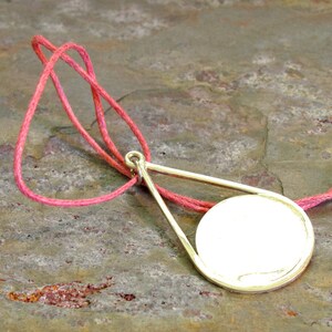 Mexican Silver Coin Pendant Necklace with Pink Enamel Inlaid with Abalone Chips on Pink Hemp with Extension Chain image 4