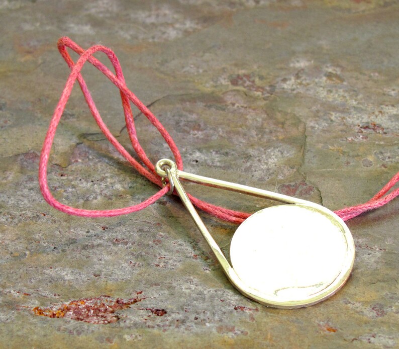 Mexican Silver Coin Pendant Necklace with Pink Enamel Inlaid with Abalone Chips on Pink Hemp with Extension Chain image 4