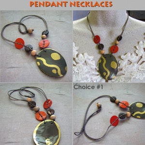 Ethnic Inspired Painted Shell Pendant Necklaces Brown and Orange Three Designs to choose from Length 19 image 3