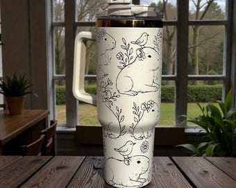Capybara Engraved Tumbler – Whimsical Floral Wildlife Design | 40oz Handle Tumbler - Stanley and Unbranded
