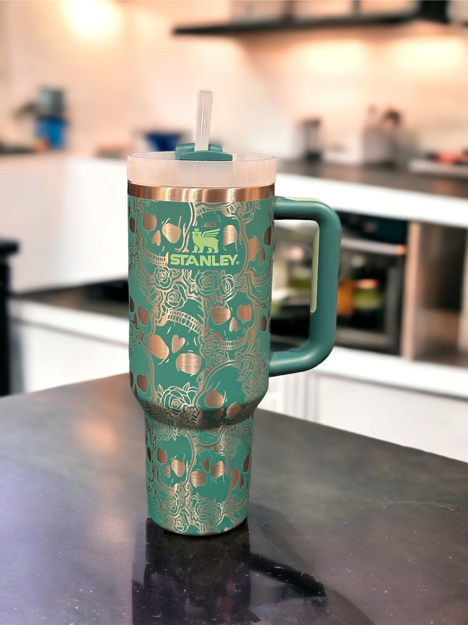 Stanley 40oz Tumbler Custom Engraved With Lightening Bolts & Peace Skeleton  Hands 