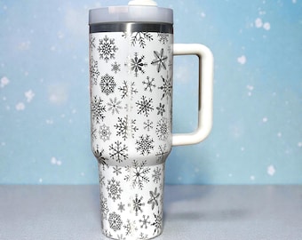 40oz Laser-Engraved Snowflake Tumbler – Stanley or Unbranded | Winter & Christmas Gift