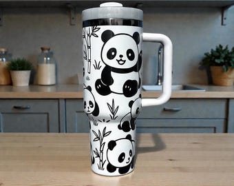 40oz Panda Bamboo Tumbler with Handle - Laser Engraved