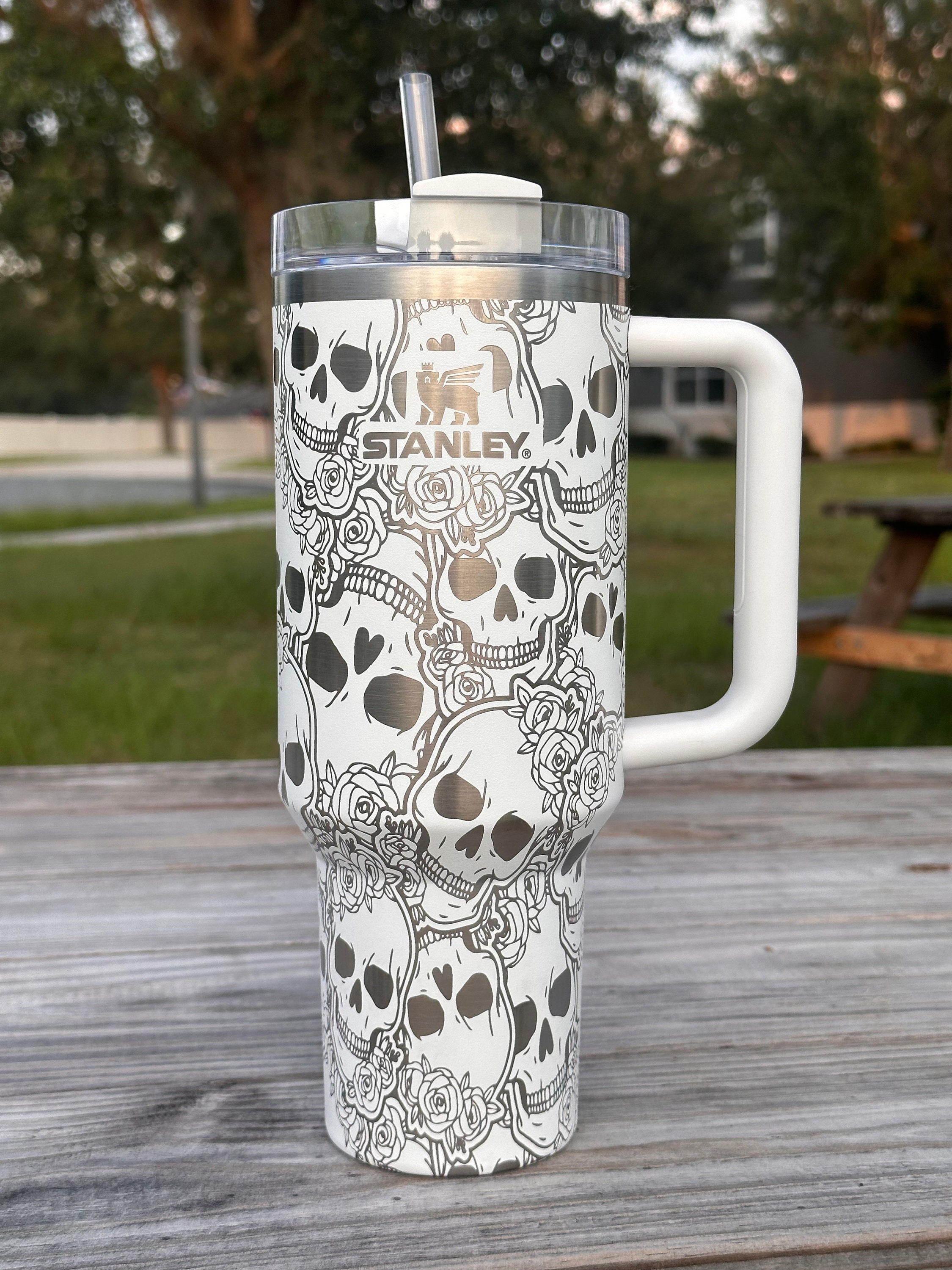 40 Oz Stanley & Unbranded Tumbler W/ Skull and Rose Engraving -  in  2023