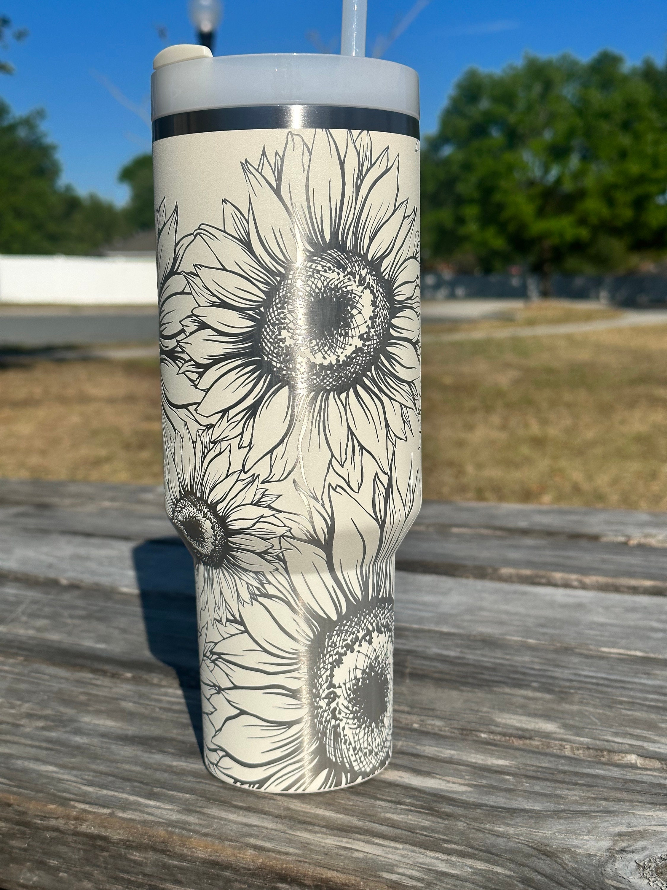 40 oz Tumbler with Handle - Wolf and Sunflowers — Wichita Gift Company