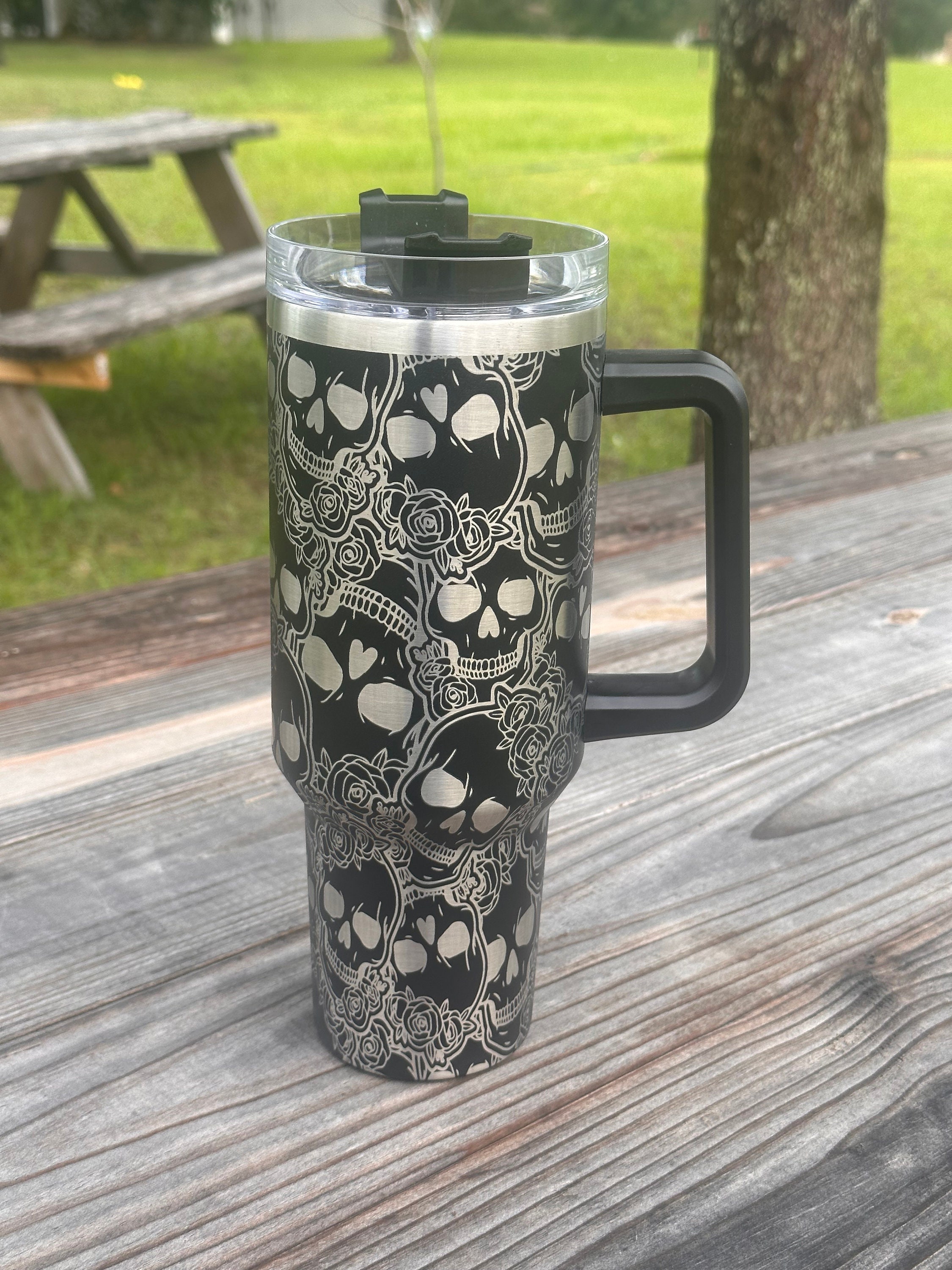 40 Oz Stanley & Unbranded Tumbler W/ Skull and Rose Engraving -  in  2023