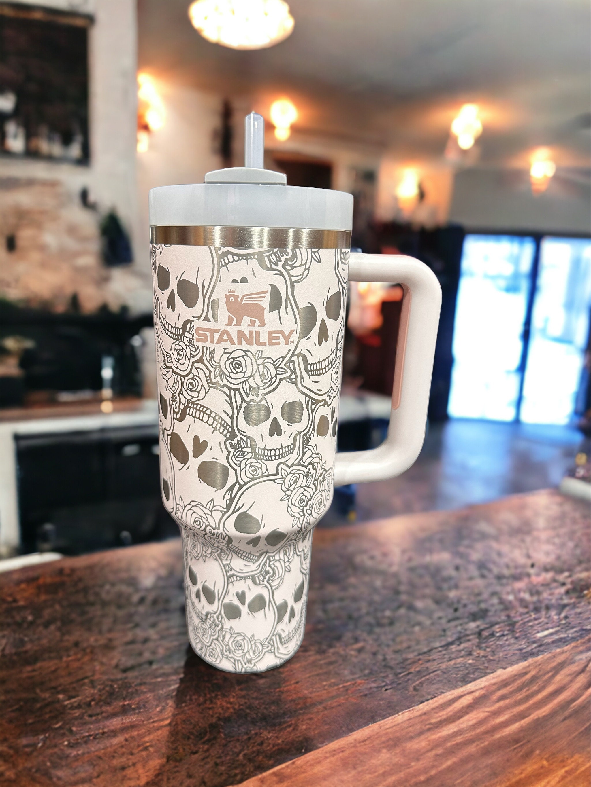 40 Oz Stanley & Unbranded Tumbler W/ Skull and Rose Engraving -  in  2023