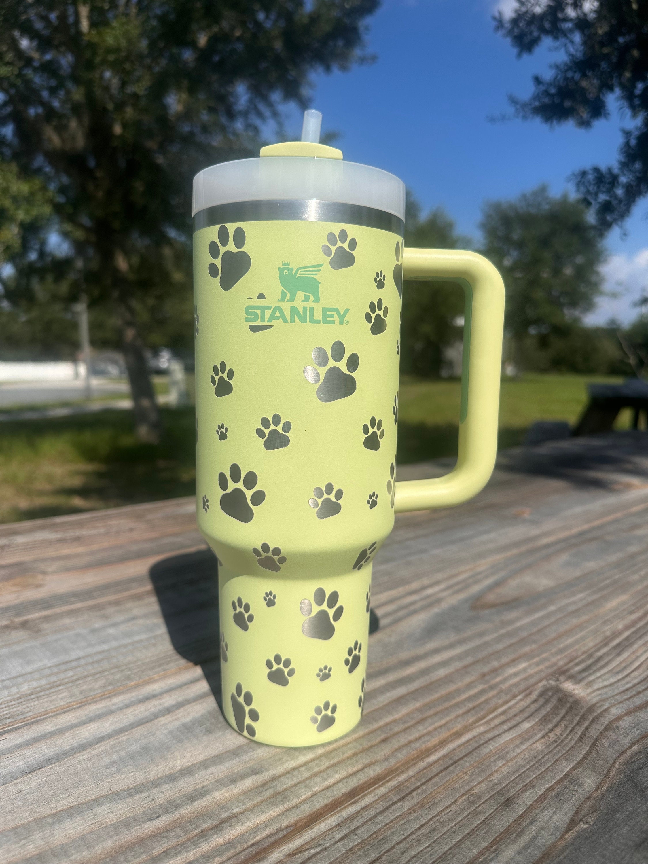 Etched Paw Puppy Print 40 oz Tumbler with Handle Stanley Dupe  Stainless Steel (Brown): Tumblers & Water Glasses