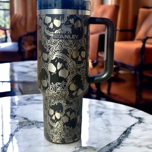 40 oz tumbler w/ Skull and Rose engraving