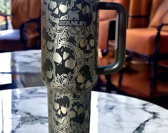 40 oz tumbler w/ Skull and Rose engraving