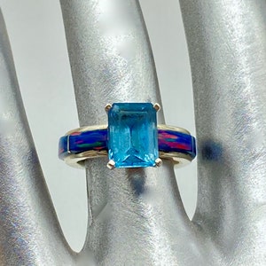 Handcrafted Topaz Peacock Opal Tapered Band Ring Size 5 1/2 image 5